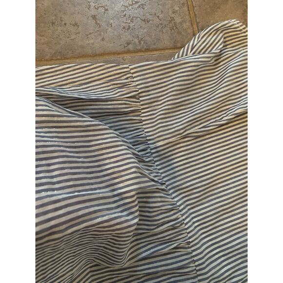 Elle XL Sheer Blue White Stripe Collar Pullover Tank Top Gold Thread Zip Side - Picture 9 of 9